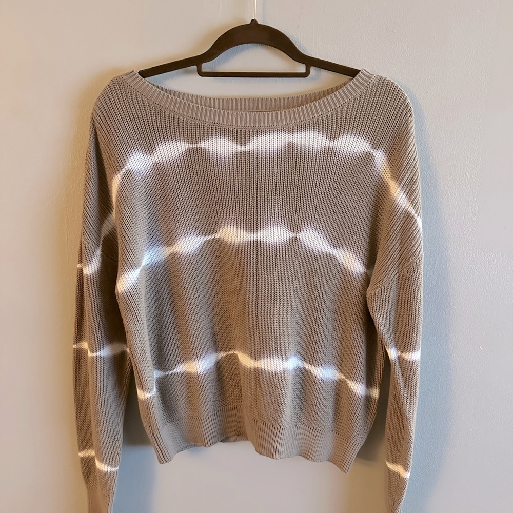 Bar III Brown and White Tie-Dye Sweater in size large.